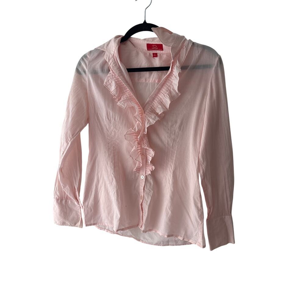 Oscar by Oscar De la Denta ruffle pink cotton blouse size 4 vintage